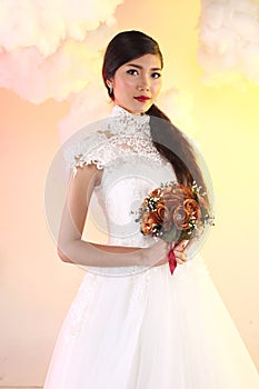 Lovely Asian Beautiful Woman bride white wedding