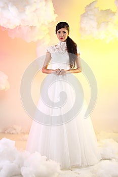 Lovely Asian Beautiful Woman bride white wedding