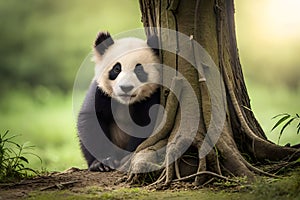 lovely baby Panda on the tree Ai generated