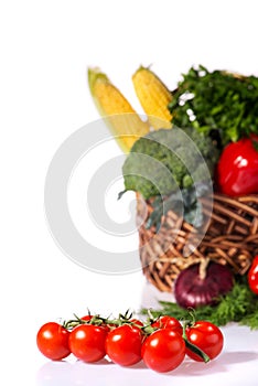 Lovely basket with fresh vegetables