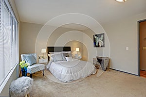 Lovely bedroom design with brown headboard