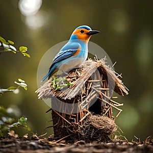 Lovely bird on a birdhouse - ai generated image