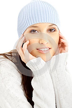 Lovely brunette in winter hat