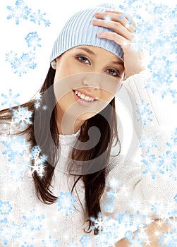 Lovely brunette in winter hat