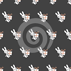 Lovely Bunnies and Their Gifts Vector Graphic Seamless Pattern