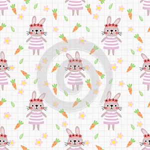 Lovely bunny and flower seamless pattern