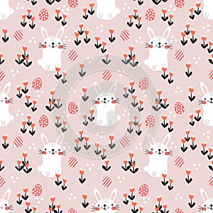 Lovely bunny and flower seamless pattern