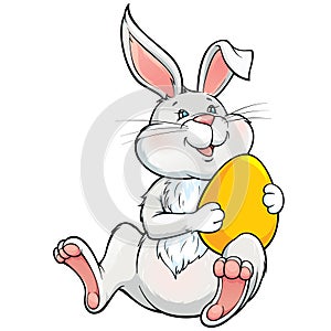 Lovely bunny holding yellow easter egg