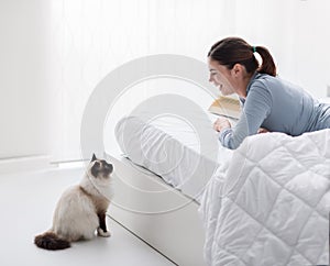 Lovely cat in the bedroom