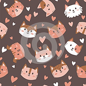 Lovely Cat Heads Seamless Pattern