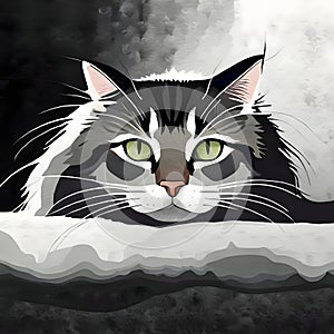 Lovely cat painted in watercolors - ai generate image