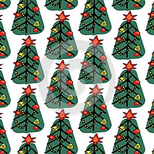 Lovely Christmas and New Year concept seamless pattern for winter holidays ornaments in bright colors. Stylish winter