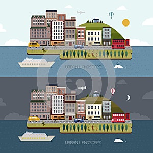Lovely city landscape day and night in flat design