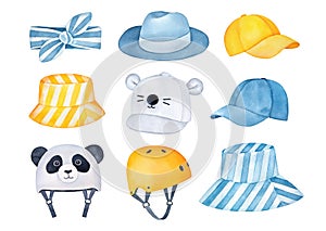 Lovely collection of summertime protective headgear and accessories for summer holiday vacations and active outdoor rest.