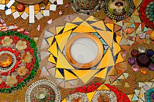 Lovely colorful mosaic mandalas decorated with gems, at Pha Sorn Kaew, in Khao Kor, Phetchabun, Thailand.