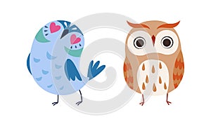 Lovely Colorful Owlets Set, Beautiful Owl Birds Cartoon Vector Illustration