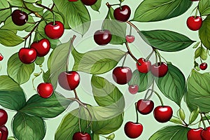 A lovely combination of green leaves and cherries.Berries make a nice composition