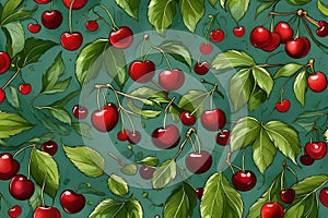 A lovely combination of green leaves and cherries.Berries make a nice composition