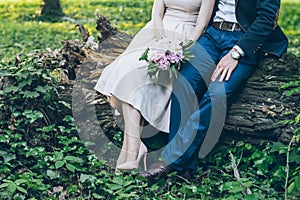 Lovely cople sits in park