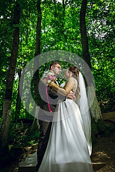 Lovely couple in the forest photo