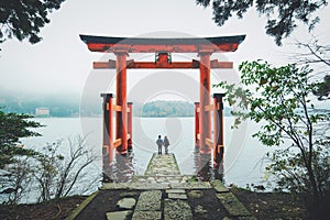 A Lovely Couple at Hakone Shrine, Japan