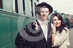 Lovely couple on railway station