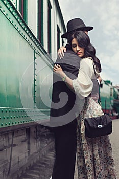 Lovely couple on railway station