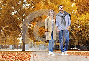 Lovely couple spending time together in park