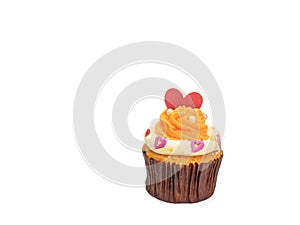 Lovely cupcake, homemade butter cream cake bakery with red heart shape topping