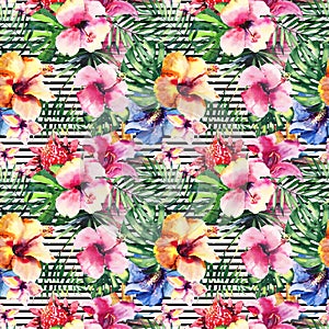 Lovely cute beautiful wonderful graphic bright tropical hawaii floral herbal summer tropical flowers hibiscus orchids and palms le