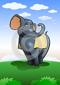 Lovely cute elephant cartoon on nature background