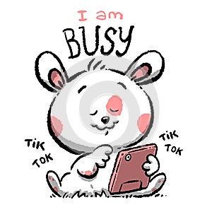 Lovely cute funny bunny animal character set busy dog tee graphic wall art pyjamas home textile postcard print sticker design