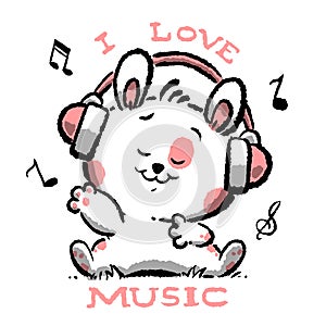 Lovely cute funny dog animal character set dog loves music tee graphic wall art pyjamas home textile postcard print sticker design