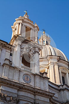 A lovely day of snow in Rome, Italy, 26th February 2018: a beautiful view of Saint Agnese in Agone in Navona Square under the snow