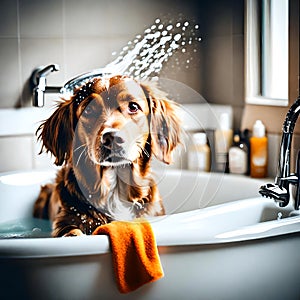 Dog having a bath - ai generated image