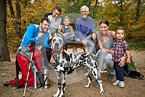 Lovely dog on hiking with his owners