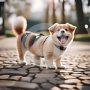 A lovely dog playing happily