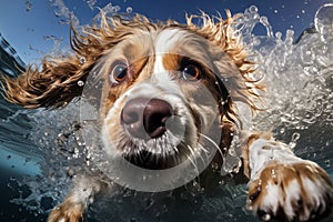 Lovely dog swimming in the pool.