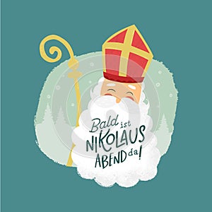 Lovely drawn Nikolaus character, text form german christmas song \