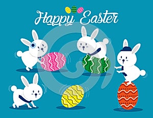 Lovely easter bunnies set. Concept easter illustration. Vector