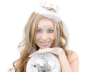 Lovely fairy in crown with disco ball