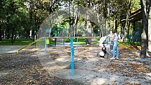 Lovely family training dog Jack Russell Terrier on doggy playground