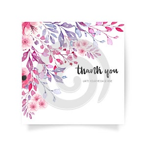 lovely floral card with thank you message vector illustration