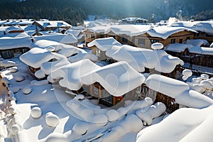 The lovely folk house of China`s snow town