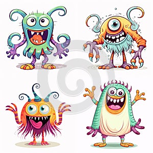 Lovely funny monsters set, isolated on a white background. Generated AI