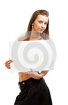 Lovely girl holding blank sign