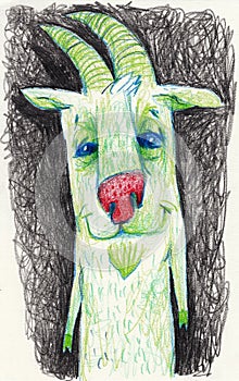 Lovely goat is green. Suitable for children`s subjects and for publications.
