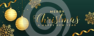 Lovely golden merry christmas and new year banner with realistic elements