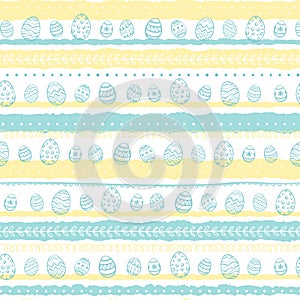 Lovely hand drawn Easter seamless pattern  cute decorated eggs  great for textiles  banners  wrappers  wallpapers - vector design