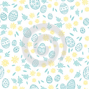 Lovely hand drawn Easter seamless pattern  cute decorated eggs  great for textiles  banners  wrappers  wallpapers - vector design